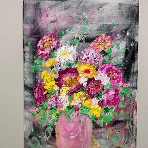 SIGNED ORIGINAL ACRYLIC FLORAL TEXTURIZED PAINTING